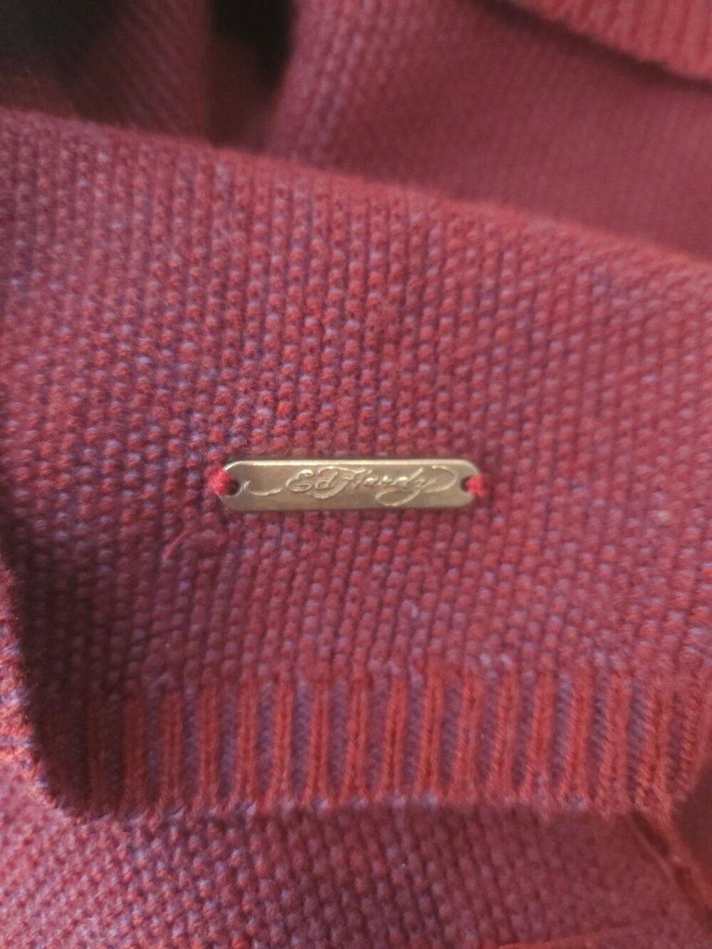 Ed Hardy, Y2K Studded Crewneck Sweater, Maroon, Size S - Picture 5 of 8